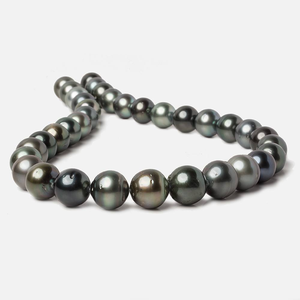 11x10.5-13.5x13mm Multi Color Tahitian Round Saltwater Pearls 16 inch 35 pieces A - Beadsofcambay.com