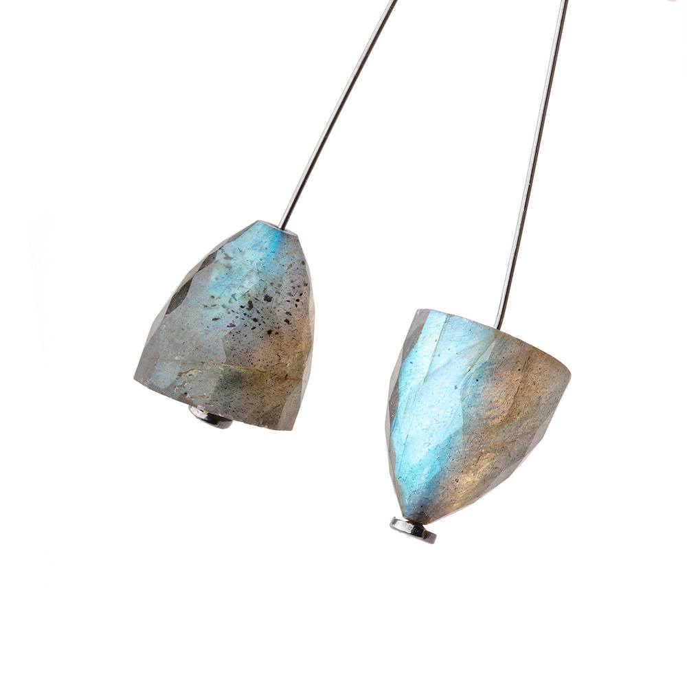 11x10mm Labradorite Faceted Cone Focal Set of 2 Beads 1mm hole - Beadsofcambay.com