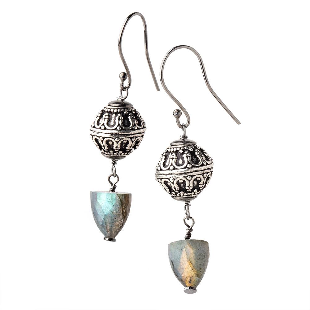 11x10mm Labradorite Faceted Cone Focal Set of 2 Beads 1mm hole - Beadsofcambay.com