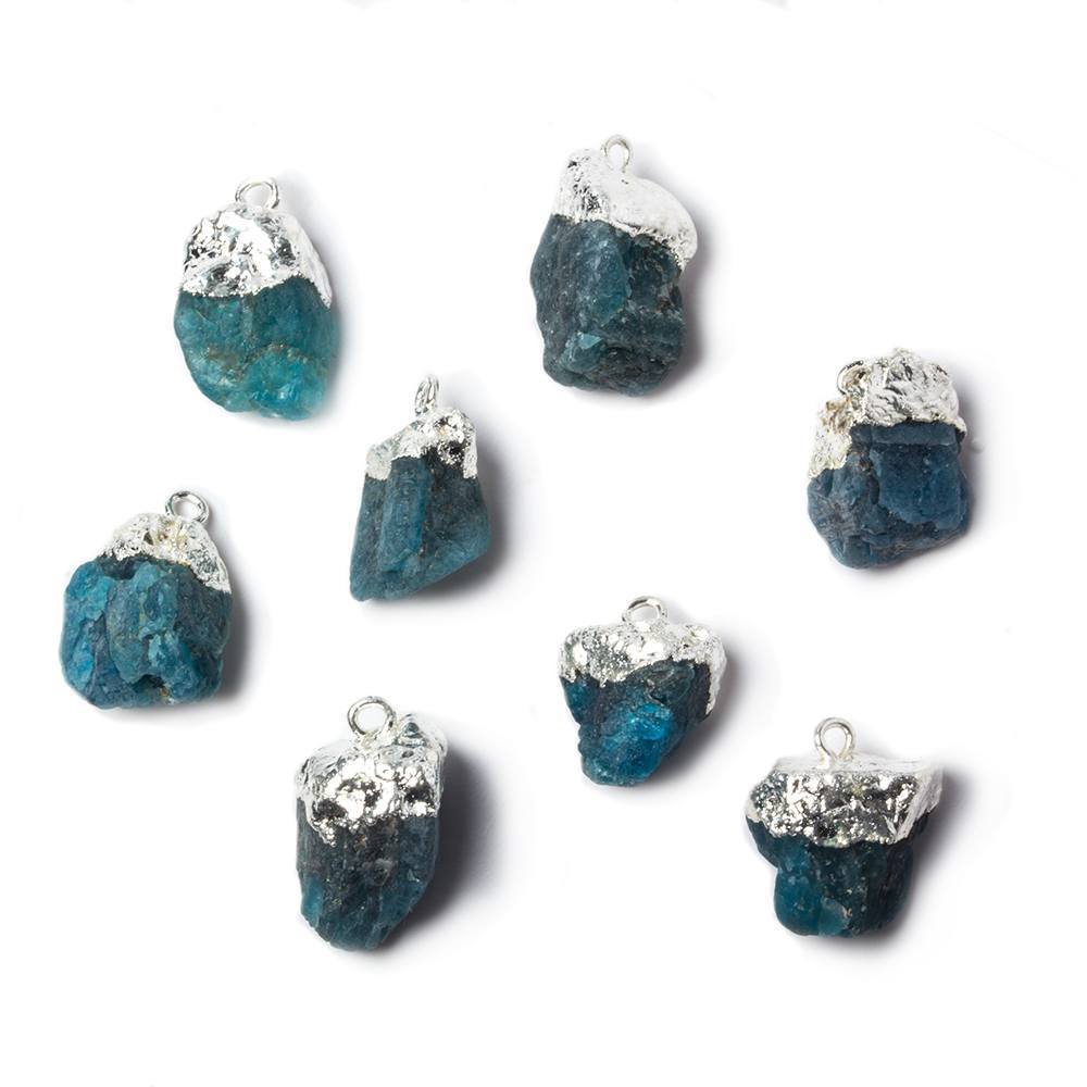11x10mm to 15x9mm Silver Leafed Neon Blue Apatite Natural Crystal Pendant - Beadsofcambay.com