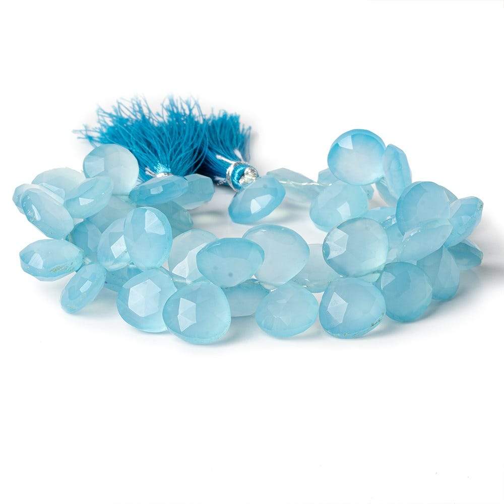 11x11-12x12mm Caribbean Blue Chalcedony faceted hearts 8 inch 55 beads AAA - Beadsofcambay.com