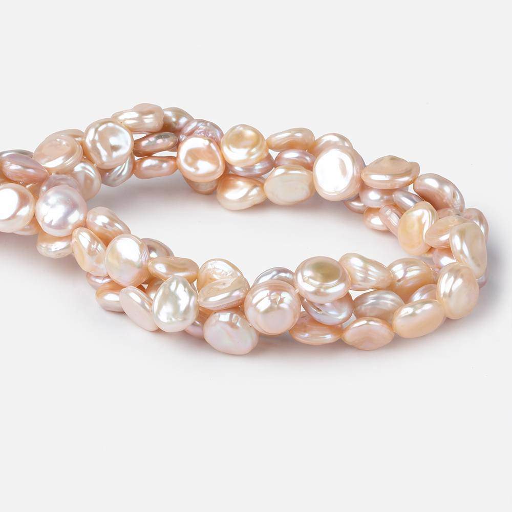 11x11-13x12mm Peachy Pink Keshi side drilled Freshwater Pearls 15.5 inch 35 pieces - Beadsofcambay.com
