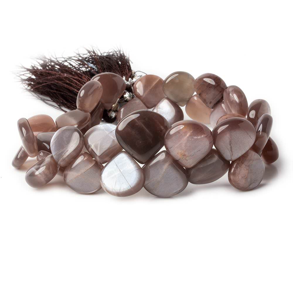 11x11-15x15mm Chocolate Moonstone plain hearts 8 inch 35 beads - Beadsofcambay.com