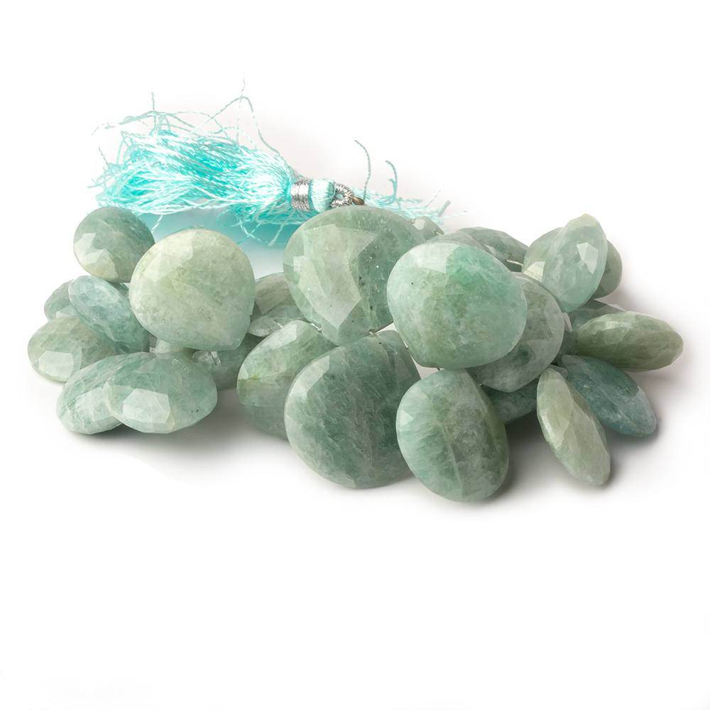 11x11-20x21mm Milky Aquamarine Faceted Heart Beads 7 inch 33 pieces - Beadsofcambay.com