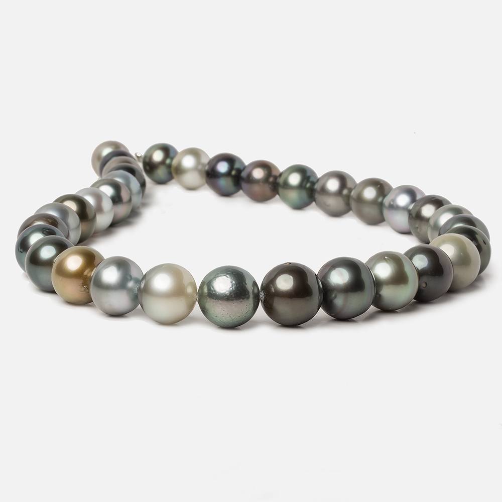 11x11.5-13x13mm Multi Color Tahitian Round Saltwater Pearls 16 inch 33 pieces A - Beadsofcambay.com