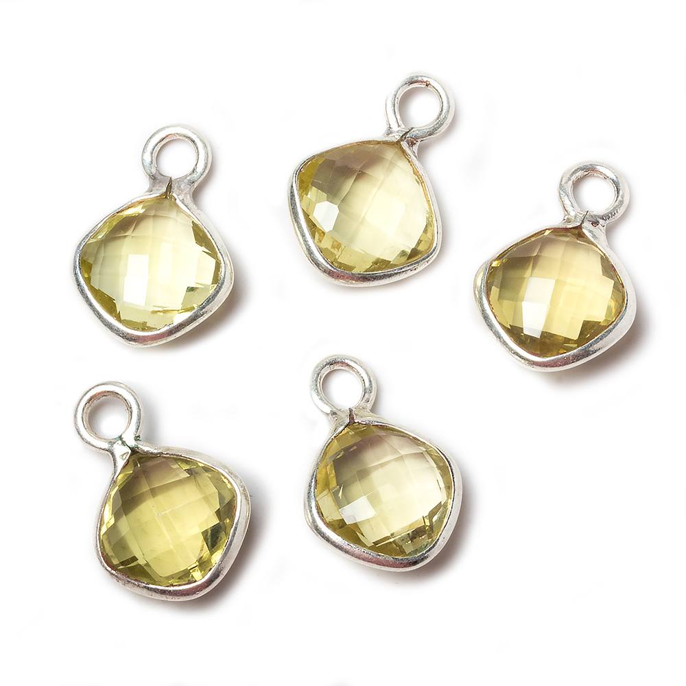 11x11mm Lemon Quartz Faceted Pillow Silver Pendant - Beadsofcambay.com