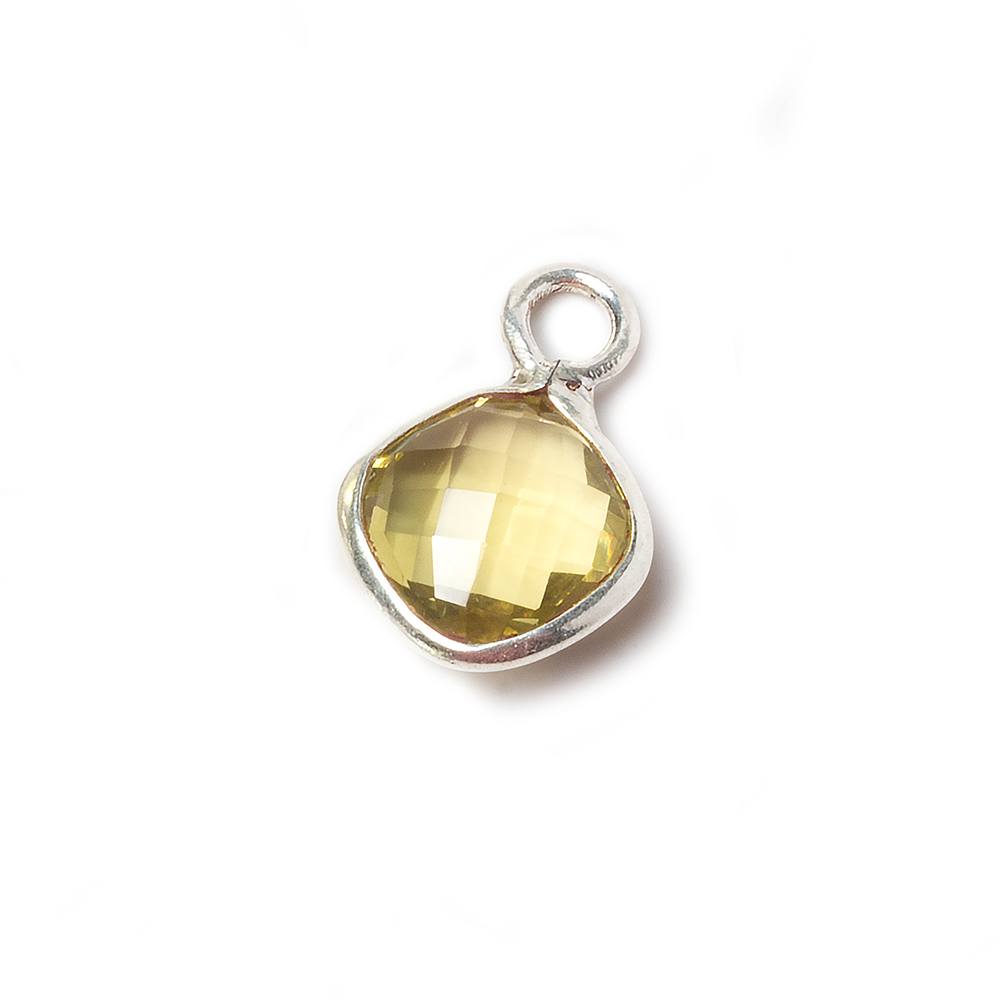 11x11mm Lemon Quartz Faceted Pillow Silver Pendant - Beadsofcambay.com