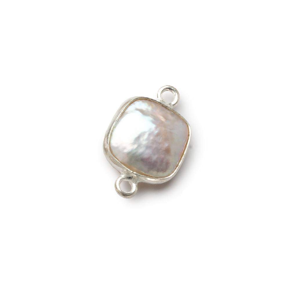 11x11mm Sterling Silver Bezel White Square Pearl Connector 1 piece - Beadsofcambay.com