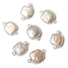 11x11mm Sterling Silver Bezel White Square Pearl Connector 1 piece - Beadsofcambay.com