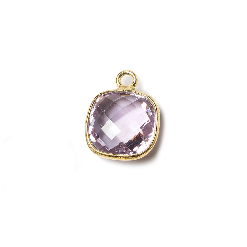 11x11mm Vermeil Bezel Pink Amethyst faceted pillow Petite Pendant 1 piece - Beadsofcambay.com