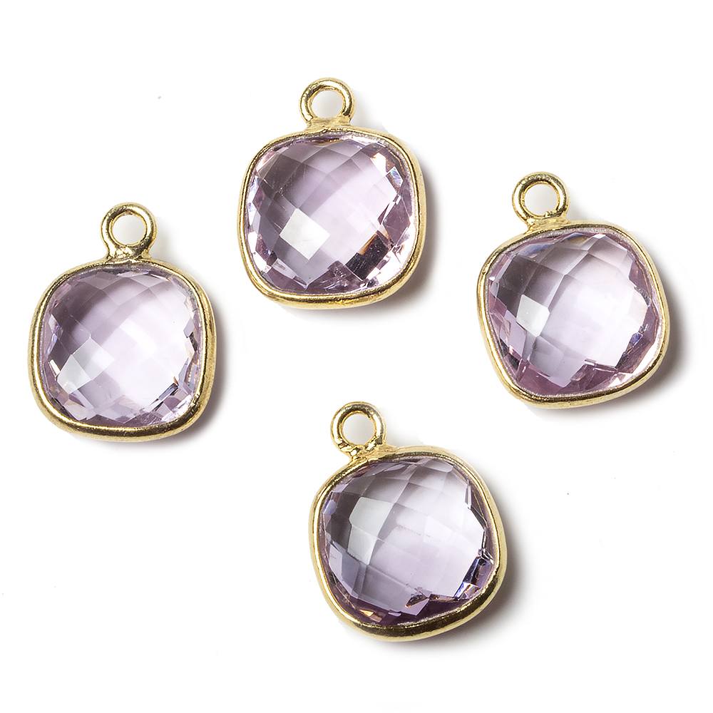 11x11mm Vermeil Bezel Pink Amethyst faceted pillow Petite Pendant 1 piece - Beadsofcambay.com