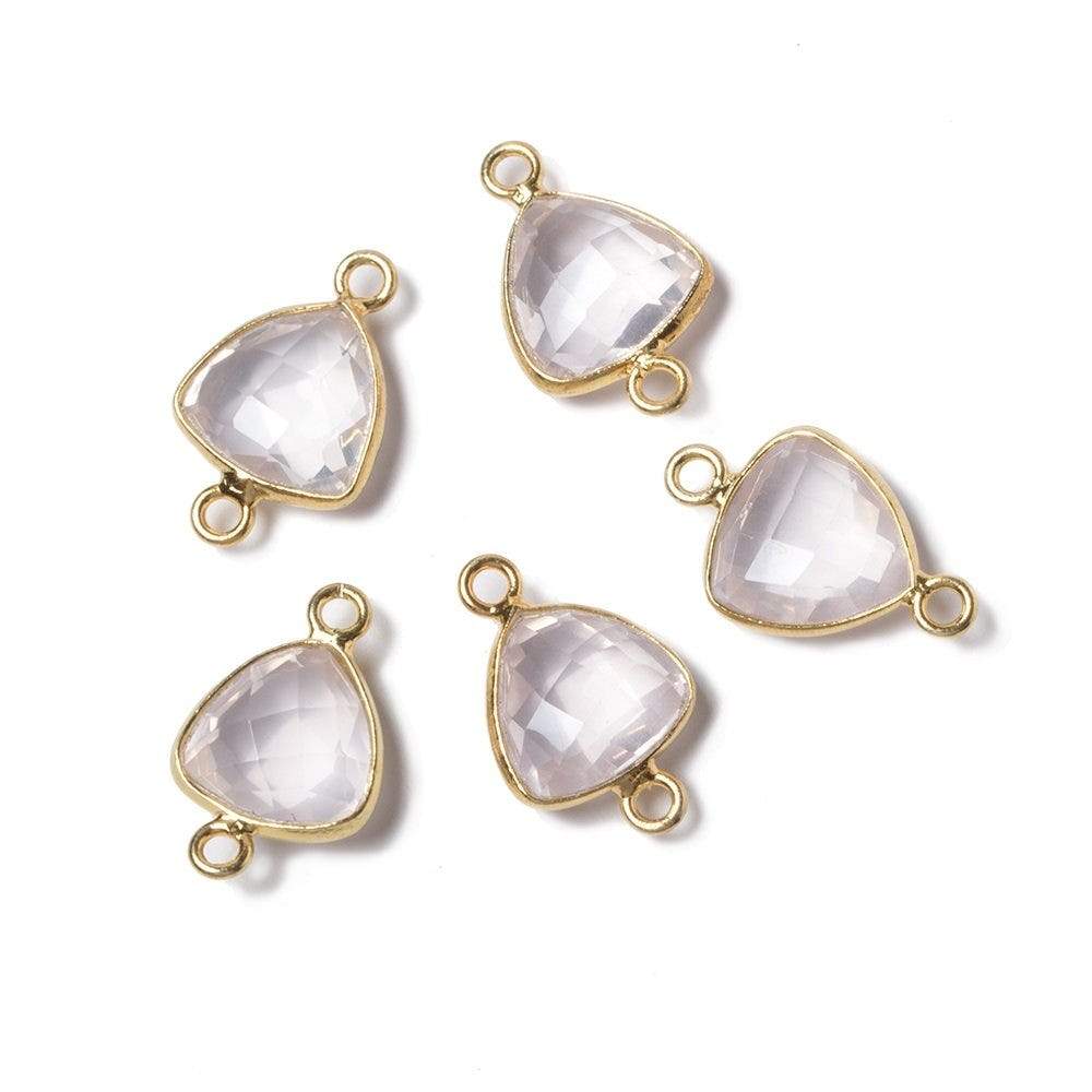 11x11mm Vermeil Bezeled Rose Quartz trillion Connector 1 piece - Beadsofcambay.com