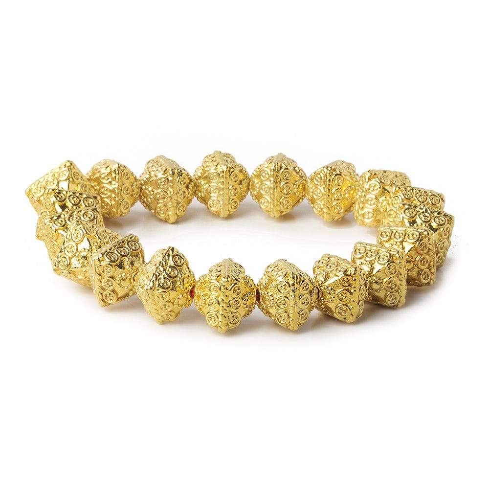 11mm 22kt Gold Plated Copper Bali Design Bipyramid 8 inch 19 Beads - Beadsofcambay.com