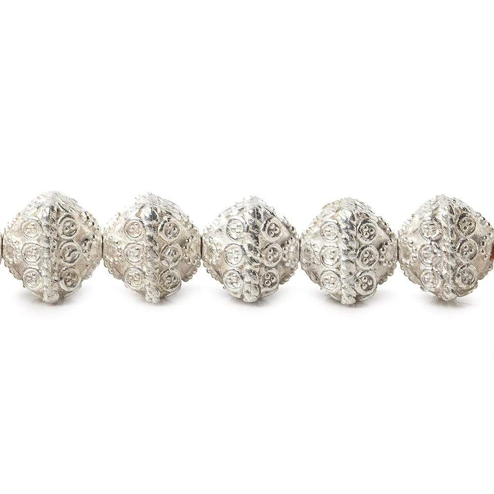 11mm Silver Plated Copper Bali Design Bipyramid 8 inch 19 Beads - Beadsofcambay.com