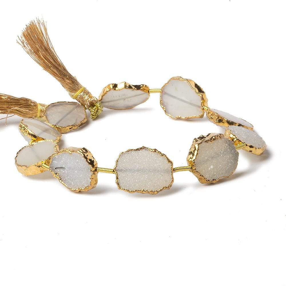 11x14-13x16mm Gold Leafed Off White Drusy straight drilled Slices 8 inch 10 beads - Beadsofcambay.com