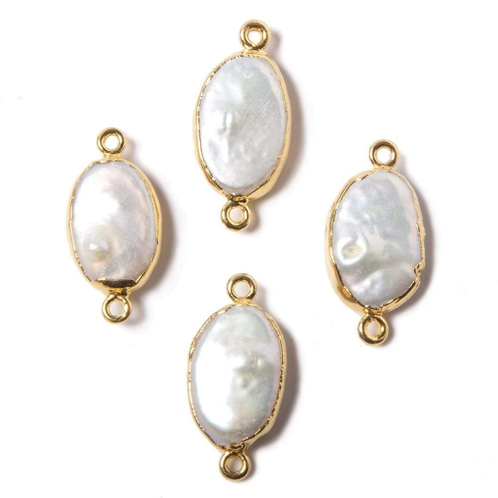 11x19mm Gold Leafed Rose' White Oval Freshwater Pearl Connector 1 piece - Beadsofcambay.com