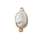 11x19mm Gold Leafed Rose' White Oval Freshwater Pearl Connector 1 piece - Beadsofcambay.com