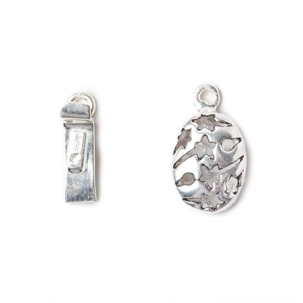 11x24mm Sterling Silver plated Box Clasp Oval Shooting Star Design 1 piece - Beadsofcambay.com