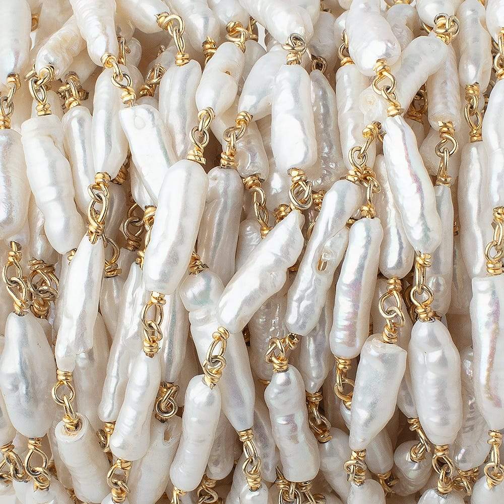 11x4-17x4mm White Biwa Pearls on Vermeil Chain by the Foot 15 pieces - Beadsofcambay.com