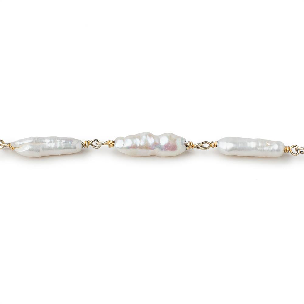 11x4-17x4mm White Biwa Pearls on Vermeil Chain by the Foot 15 pieces - Beadsofcambay.com