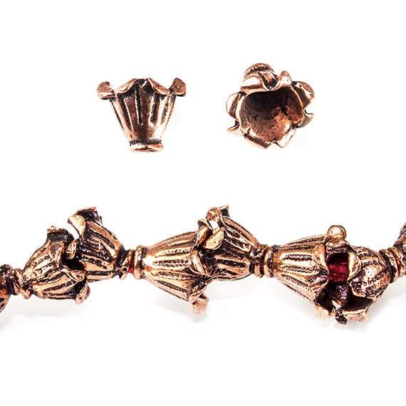 11x4mm Antiqued Copper Fluted Leaf Bead Cap Cone 8 inch 26 pieces - Beadsofcambay.com