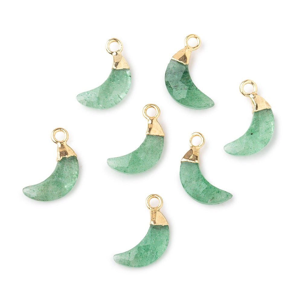 11x4mm Gold Leafed Aventurine Faceted Crescent Moon Focal Pendant 1 piece - Beadsofcambay.com