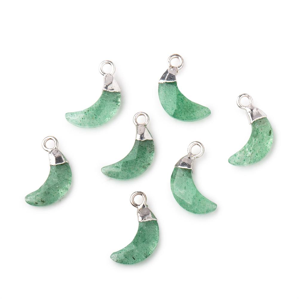 11x4mm Silver Leafed Aventurine Faceted Crescent Moon Focal Pendant 1 piece - Beadsofcambay.com