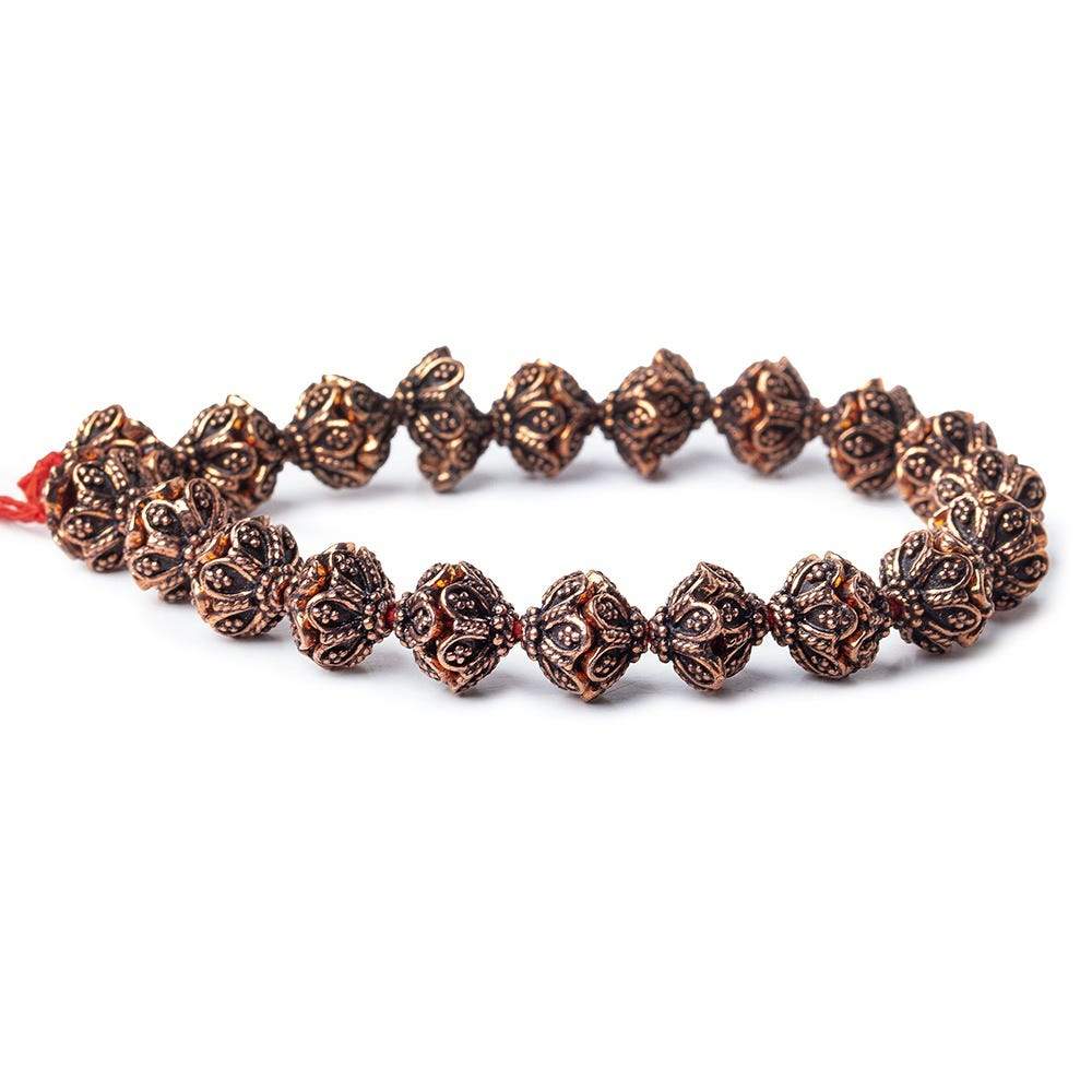 11x5mm Antiqued Copper Flower Bead Cap with Twisted Rope Edge 8 inch 40 pcs - Beadsofcambay.com