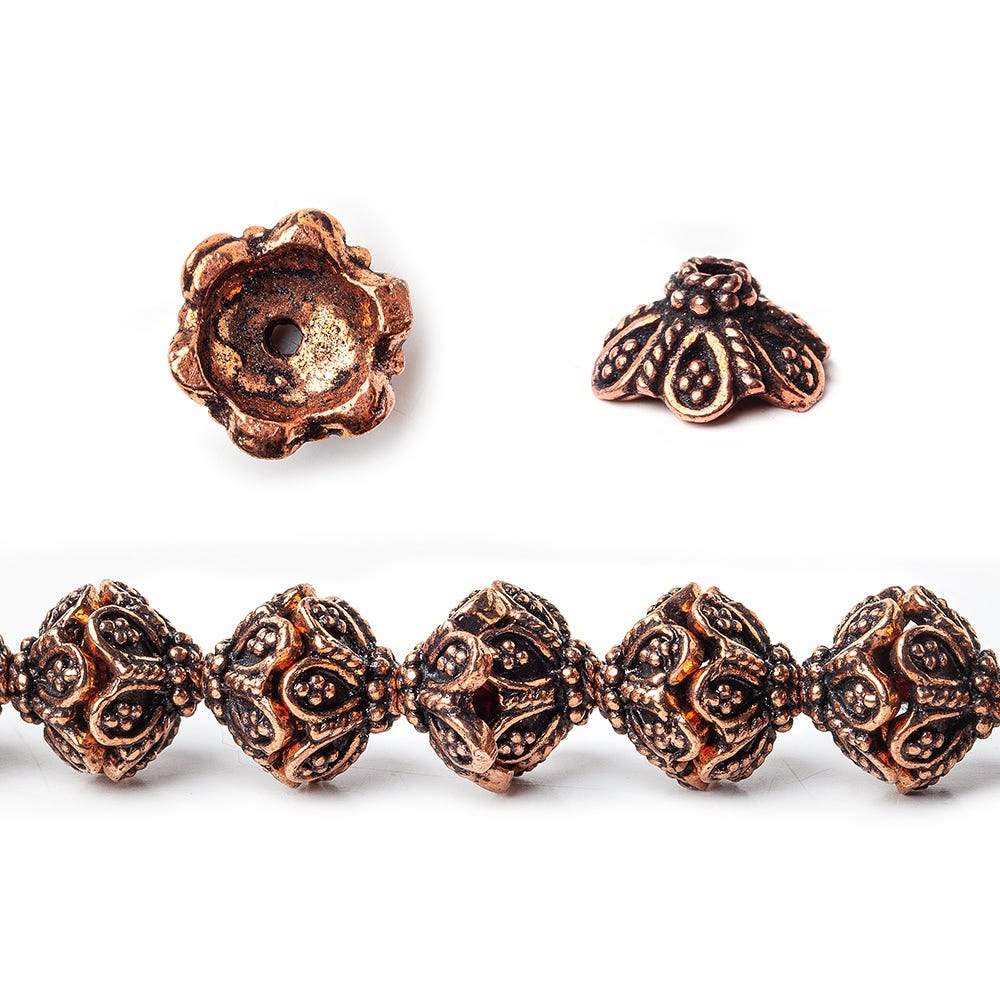 11x5mm Antiqued Copper Flower Bead Cap with Twisted Rope Edge 8 inch 40 pcs - Beadsofcambay.com