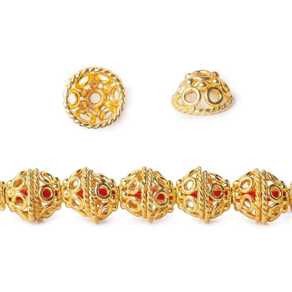 11x6mm 22kt Gold Plated Copper Bead Cap with Circular Pattern 8 inch 34 pieces - Beadsofcambay.com