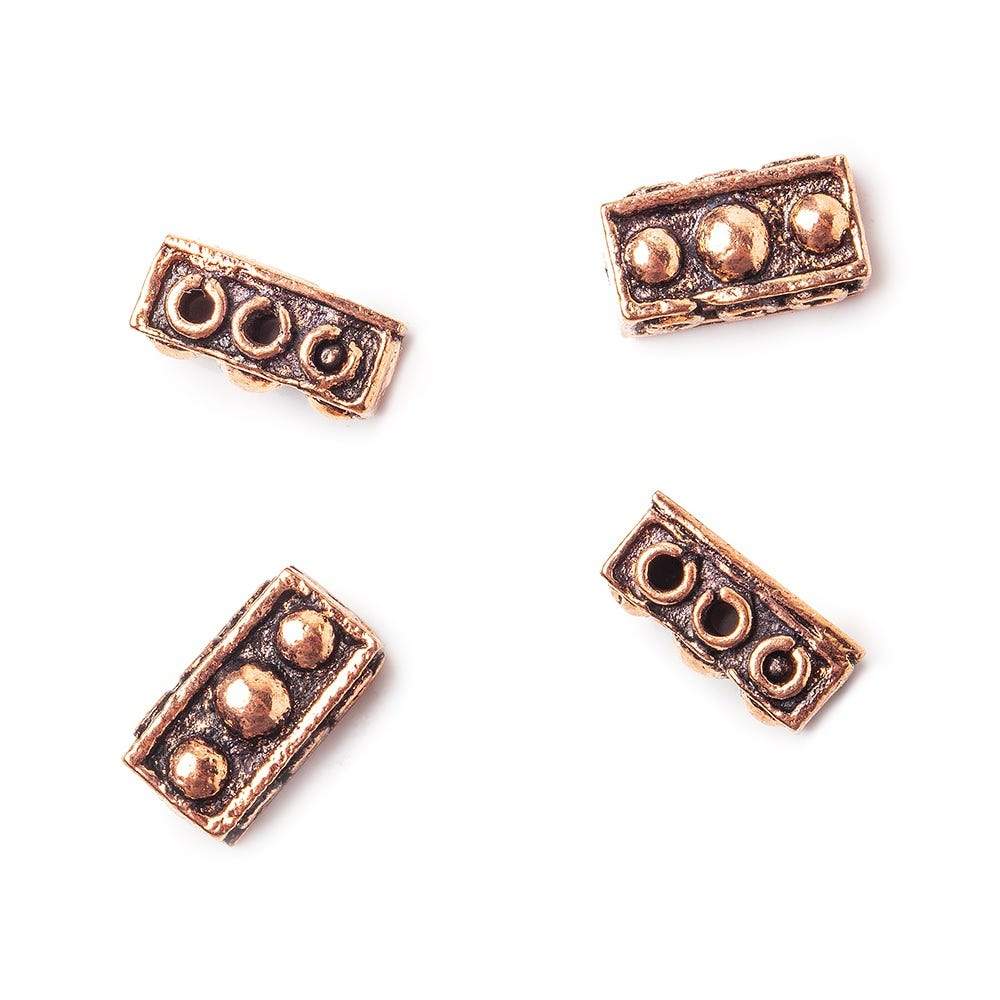 11x6x5mm Copper 3 hole Connector Bar with 3 Bead Design Set of 4 - Beadsofcambay.com