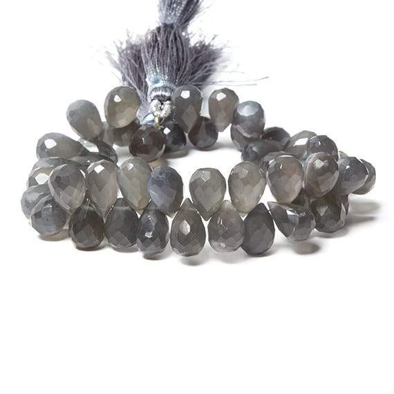 11x7-12x9mm Dark Platinum Grey Moonstone tear drop briolette 7.5 inch 45 Beads - Beadsofcambay.com