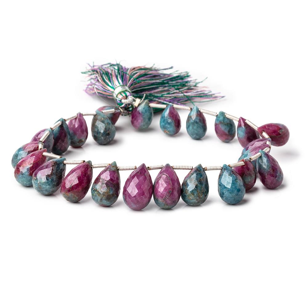 11x7-14x9mm Ruby in Zoisite Faceted Tear Drop Beads 8 inch 24 pieces - Beadsofcambay.com
