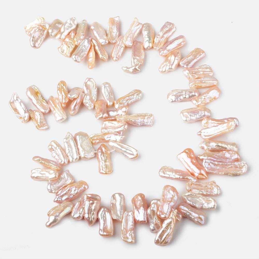 11x7-20x7mm Peach Top Drilled Biwa Freshwater Pearls 15 inch 75 pcs AA - Beadsofcambay.com