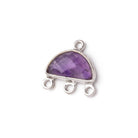 11x7mm .925 Silver Bezel Amethyst faceted Half Moon 3 ring Connector 1 piece - Beadsofcambay.com