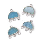 11x7mm .925 Silver Bezel Santorini Blue Drusy Half Moon 3 ring Connector 1 piece - Beadsofcambay.com