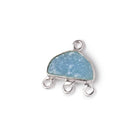 11x7mm .925 Silver Bezel Santorini Blue Drusy Half Moon 3 ring Connector 1 piece - Beadsofcambay.com