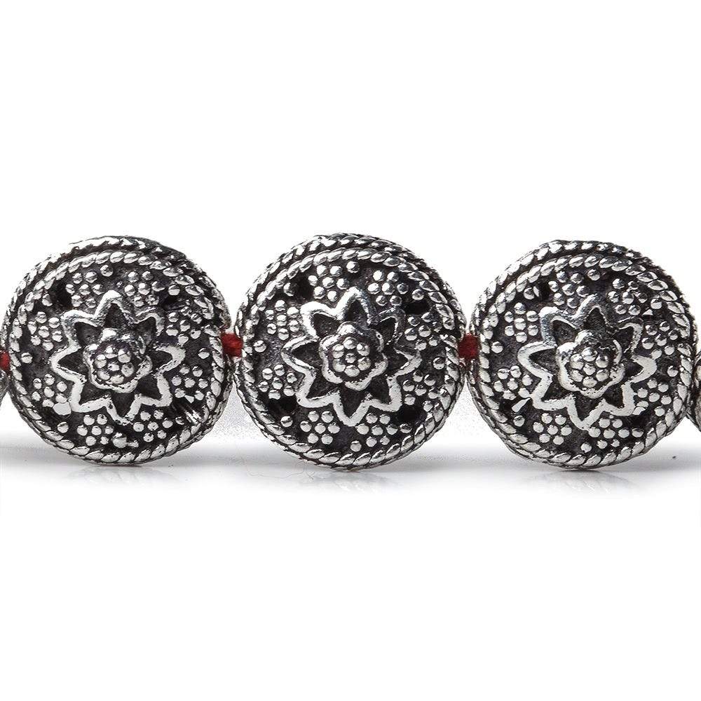11x7mm Antiqued Sterling Silver Plated Copper Bead Floral Disc 8 inch 18 pcs - Beadsofcambay.com