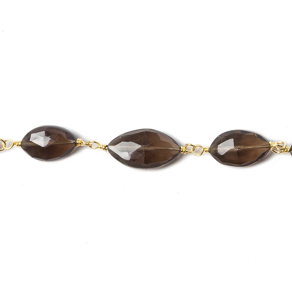 11x7mm Smoky Quartz faceted oval Gold Chain by the foot 19 pieces - Beadsofcambay.com