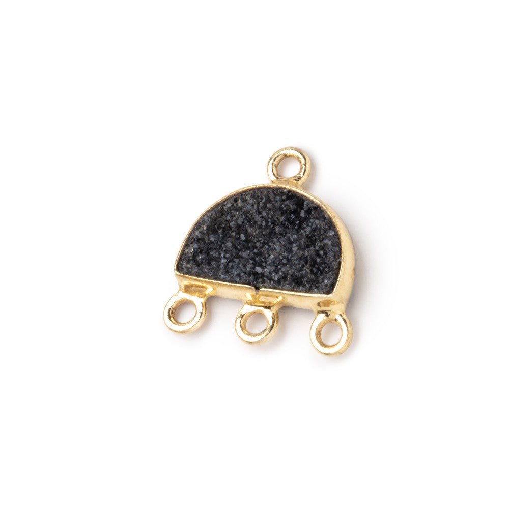 11x7mm Vermeil Bezel Black Drusy Half Moon 3 ring Connector 1 piece - Beadsofcambay.com