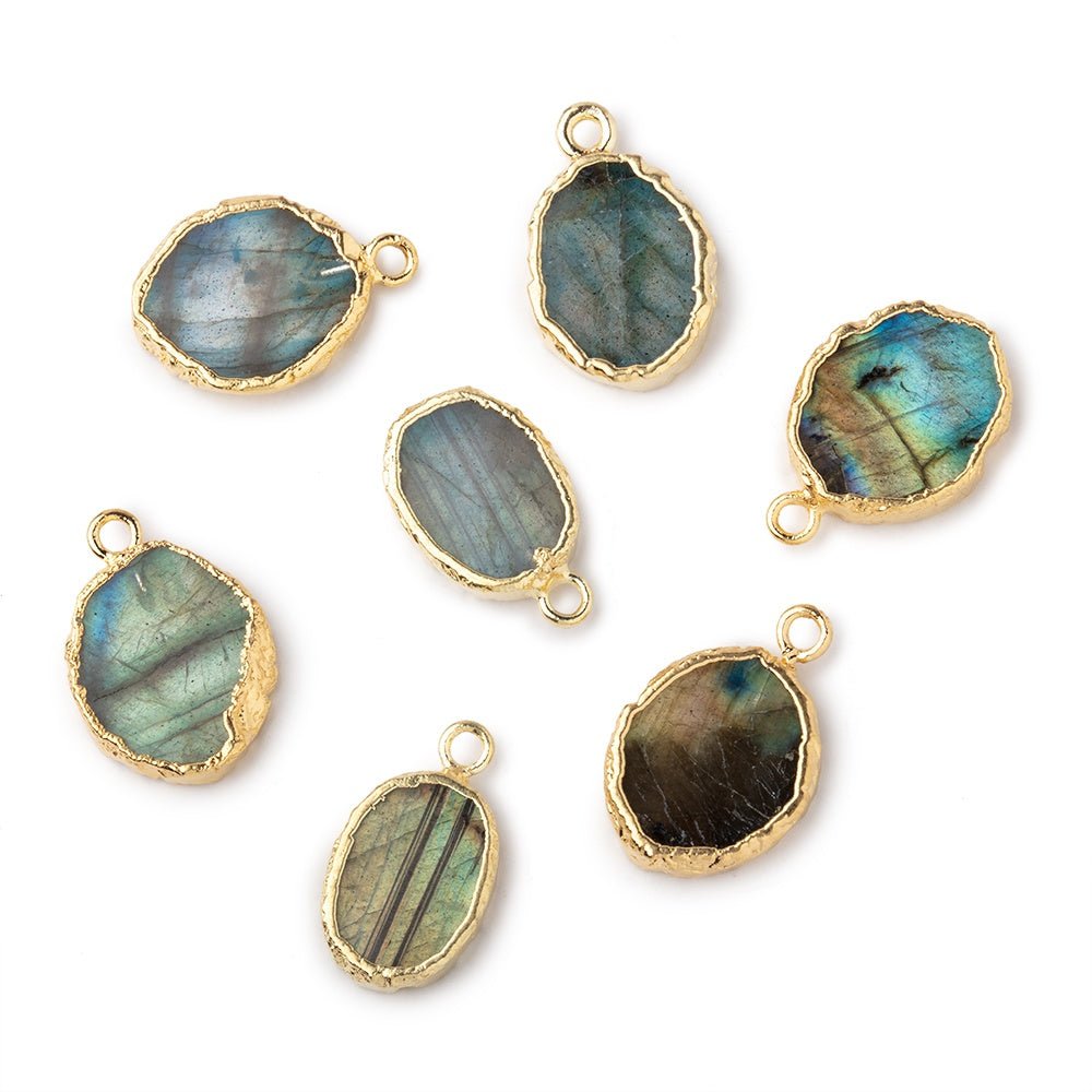 11x8-12x10mm Gold Leafed Labradorite Oval Slice Focal Pendant 1 piece - Beadsofcambay.com