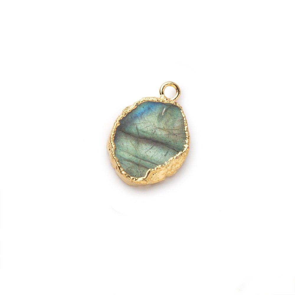 11x8-12x10mm Gold Leafed Labradorite Oval Slice Focal Pendant 1 piece - Beadsofcambay.com