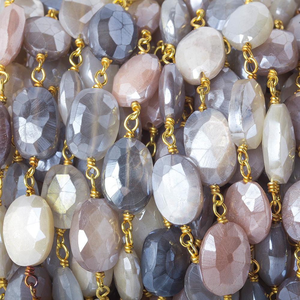 11x8-12x8mm Silver Mystic Multi Moonstone faceted oval Vermeil Chain by the foot 19 beads - Beadsofcambay.com
