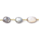 11x8-12x8mm Silver Mystic Multi Moonstone faceted oval Vermeil Chain by the foot 19 beads - Beadsofcambay.com