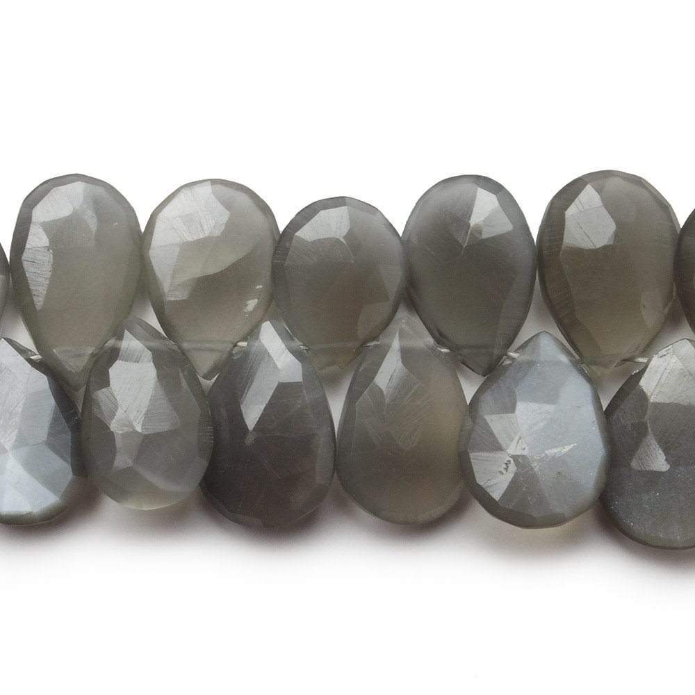 11x8-15x10mm Platinum Grey Moonstone Faceted Pear Beads 7.5 inch 43 pieces A - Beadsofcambay.com