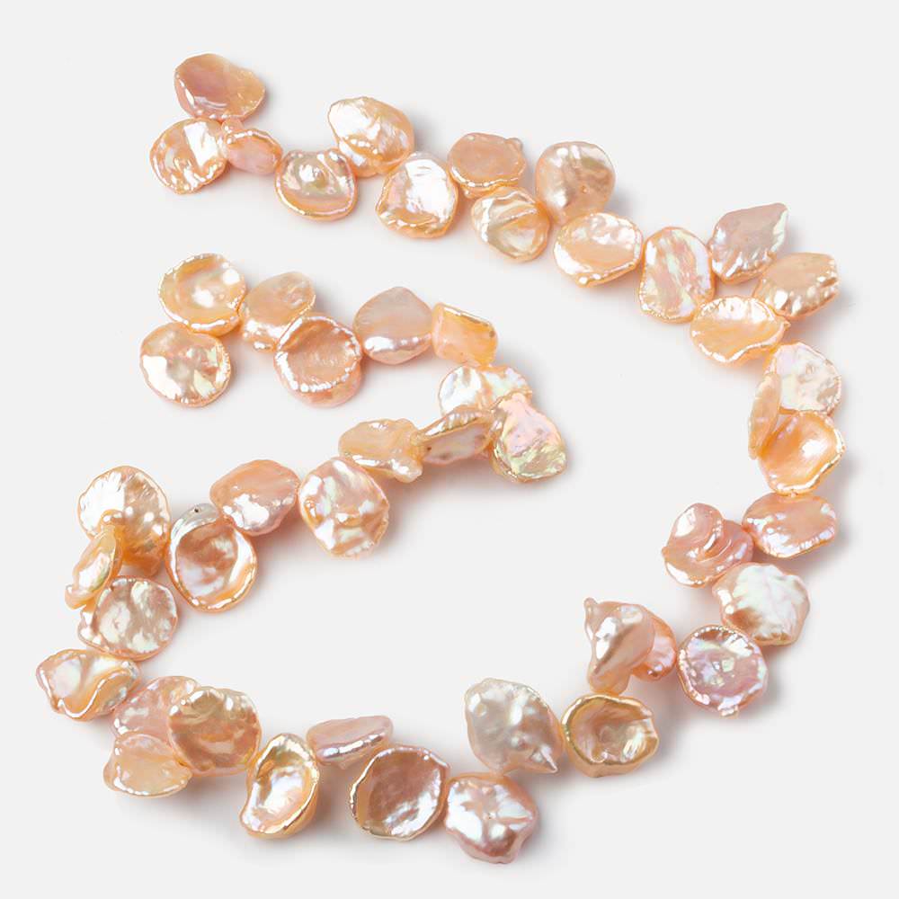 11x8-16x11mm Salmon Peach top drilled Keshi Freshwater Pearls AAA 15.5 inch 48 pcs - Beadsofcambay.com