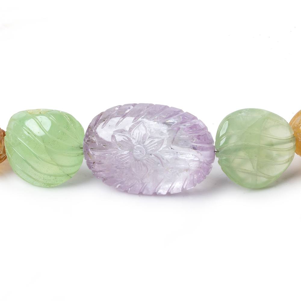 11x8-30x20mm Multi Gemstone Hand Carved Nugget beads 16 inch 23 pieces AA - Beadsofcambay.com