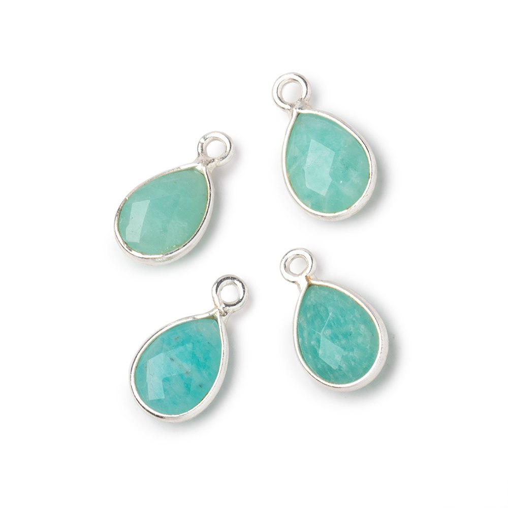 11x8mm .925 Silver Bezel Amazonite Faceted Pear Focal Pendants Set of 4 pieces - Beadsofcambay.com