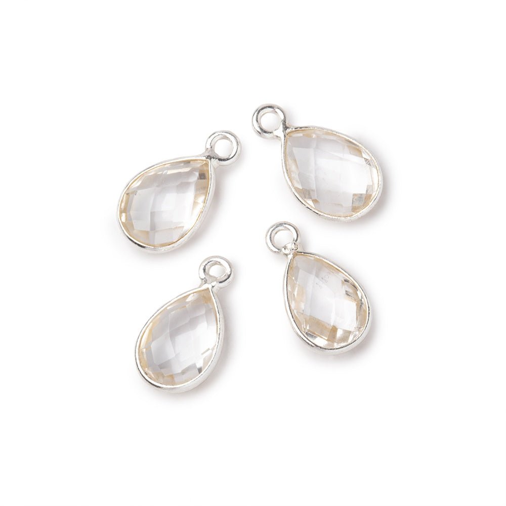 11x8mm .925 Silver Bezel Crystal Quartz Faceted Pear Focal Pendants Set of 4 pieces - Beadsofcambay.com