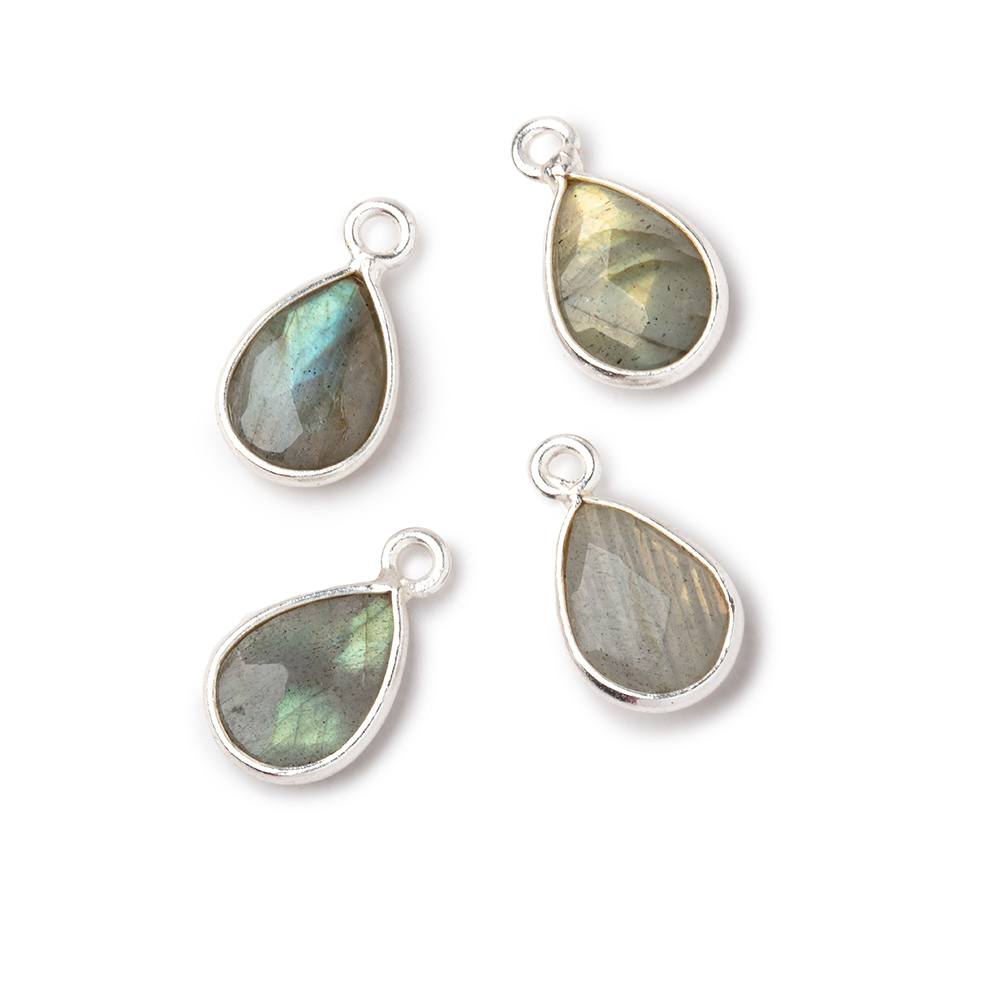 11x8mm .925 Silver Bezel Labradorite Faceted Pear Focal Pendants Set of 4 pieces - Beadsofcambay.com